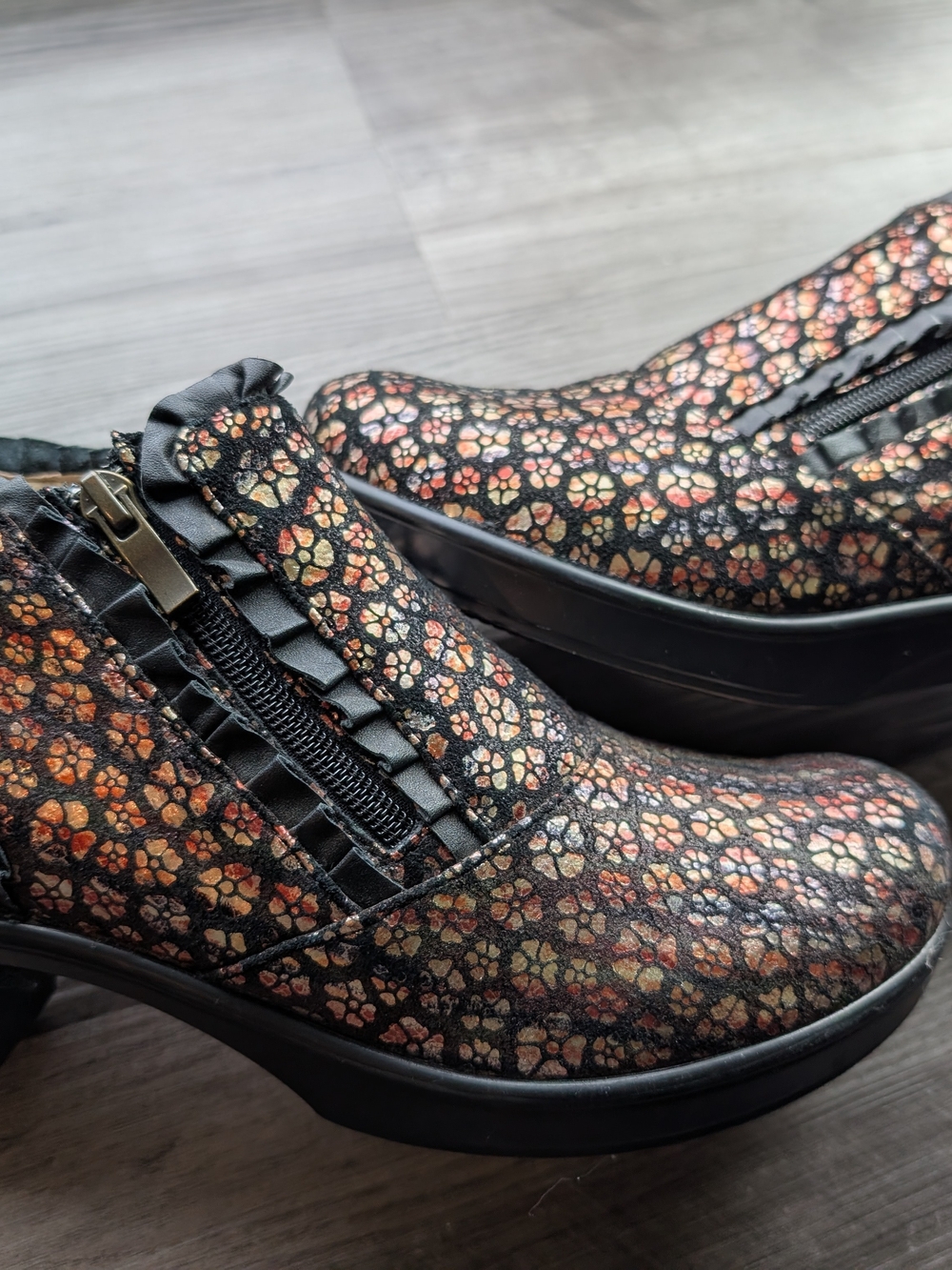 Alegria Black Floral Metallic Ankle Boots